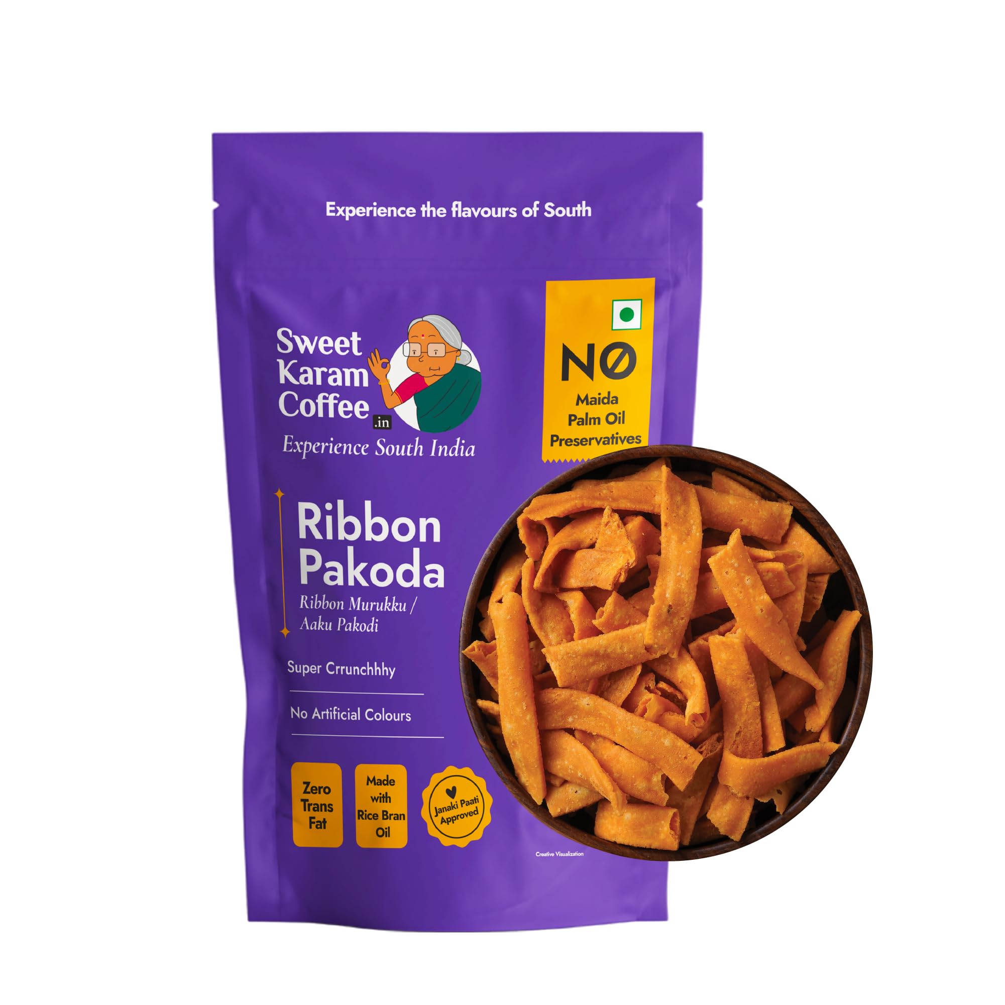 Sweet Karam Coffee Ribbon Pakoda (Kokku Vada) | pakkavada | No Palm Oil | No Preservatives | No Maida | Authentic South Indian Namkeen | Fresh & Crispy Tea Snacks | Homemade Taste | 95 Grams