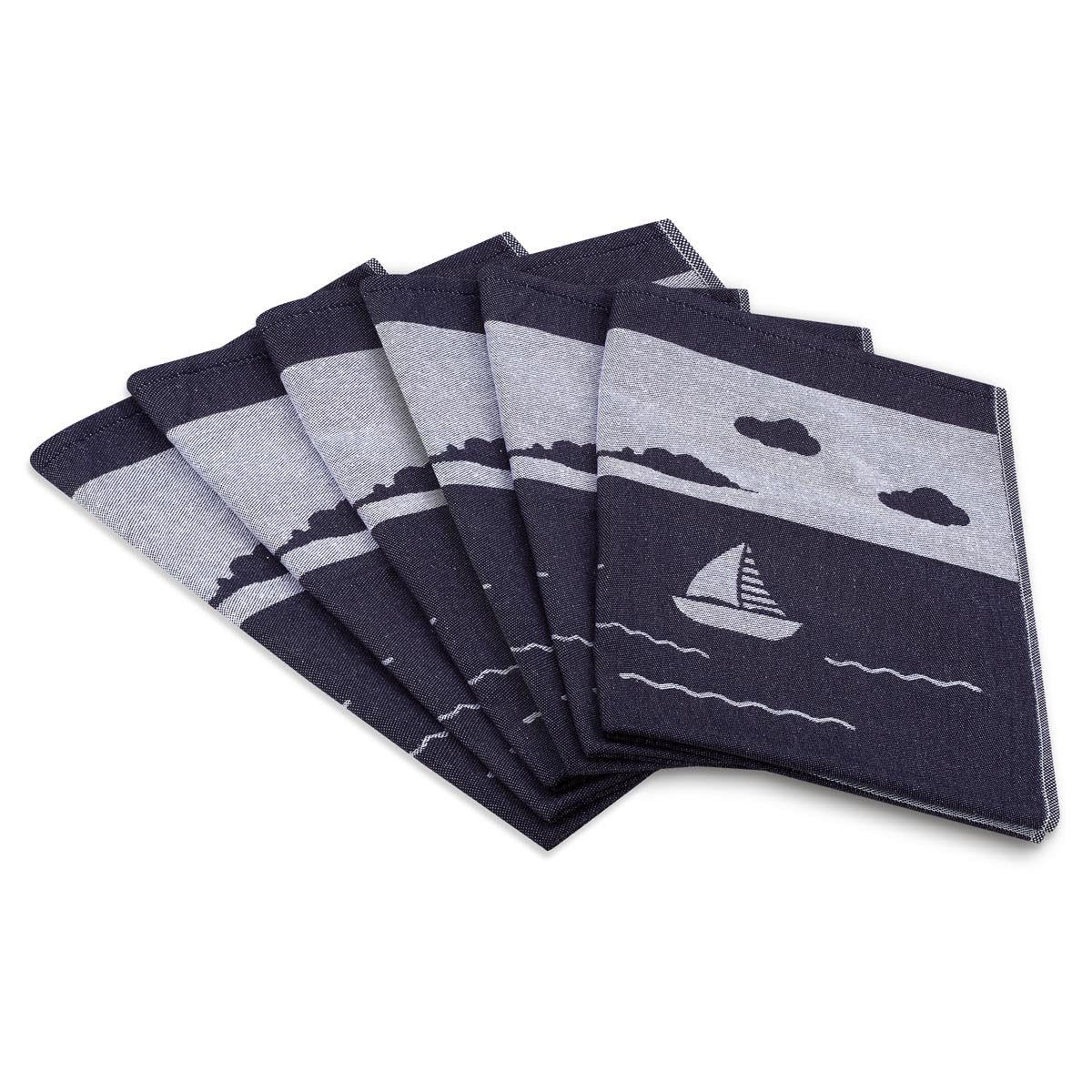 Ross 6er Set Geschirrtücher – Maritimes Design mit Küstenmotiven, 100% Baumwolle, 50x70 cm, Saugstark & Langlebig – Perfekt für Abtrocknen – Waschmaschinen- & Trocknergeeignet (Strandkorb)