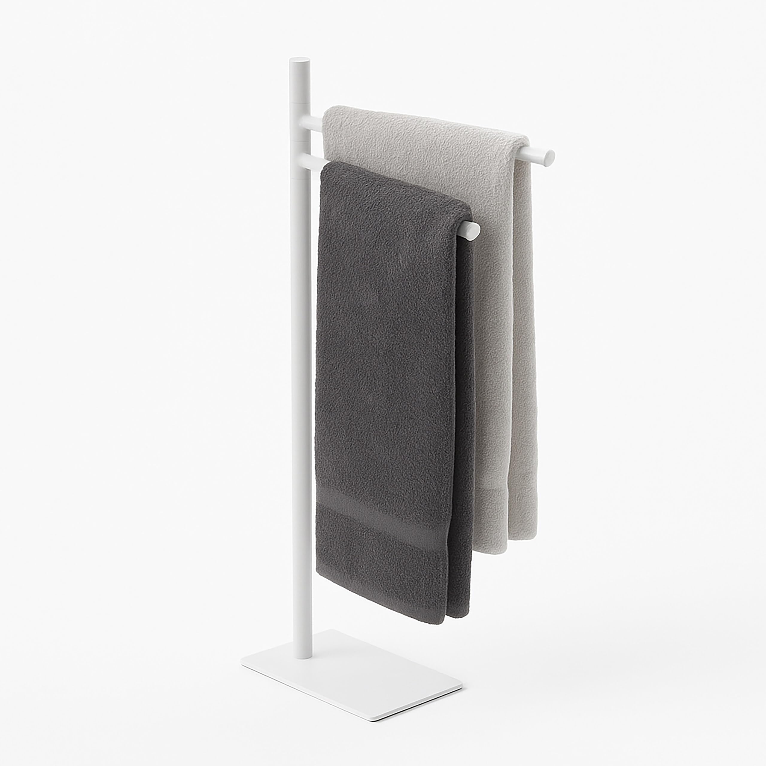 Relaxdays towel rack, HxWxD: 78 x 33.5 x 14 cm, stainless steel, 2 movable bars, standing towel rack, white
