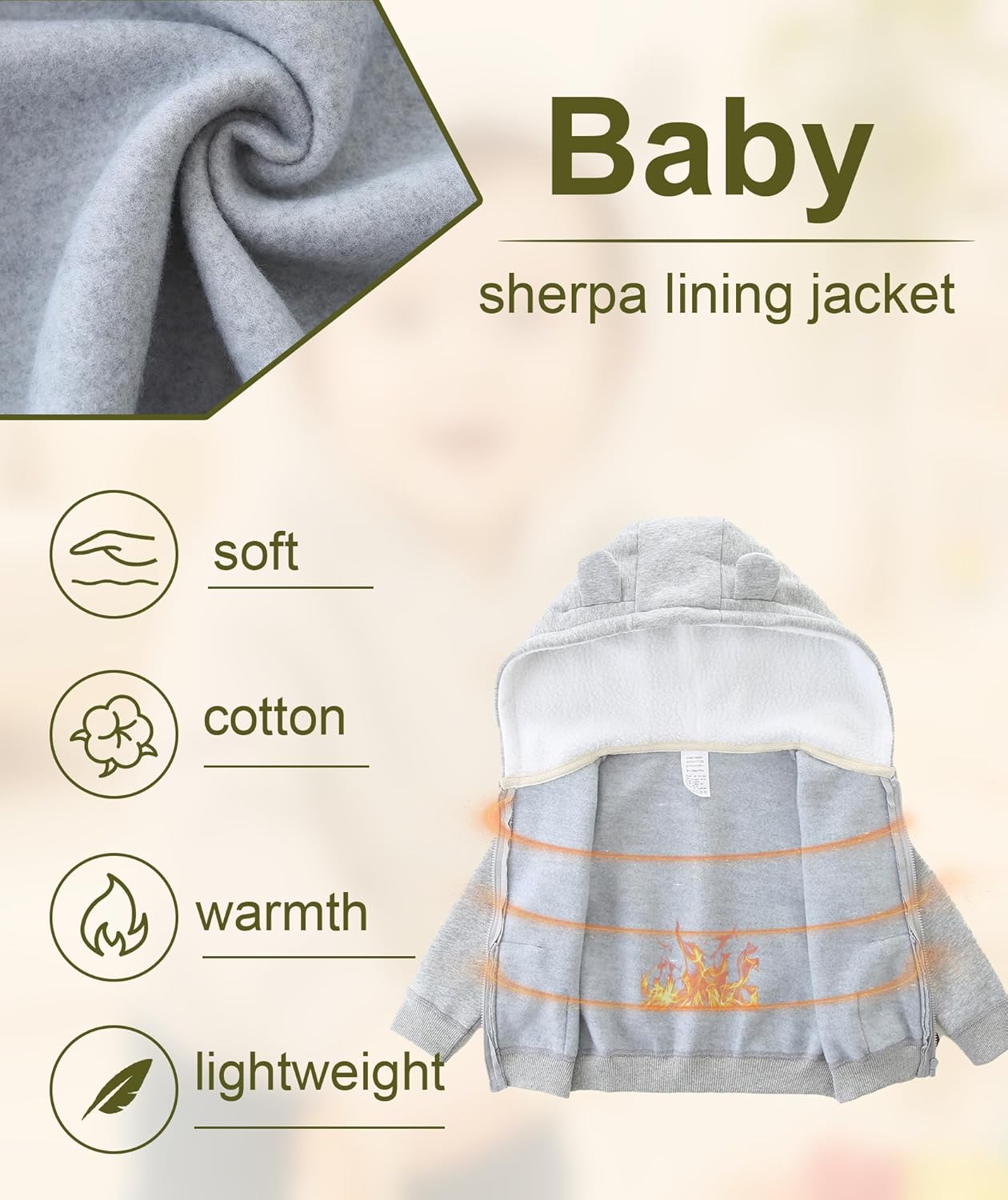 Baby Girls Boys Warm Adorable Hooded Zip Coat for Fall Spring Outerwear 3-24M Kids Jacket - Image 3