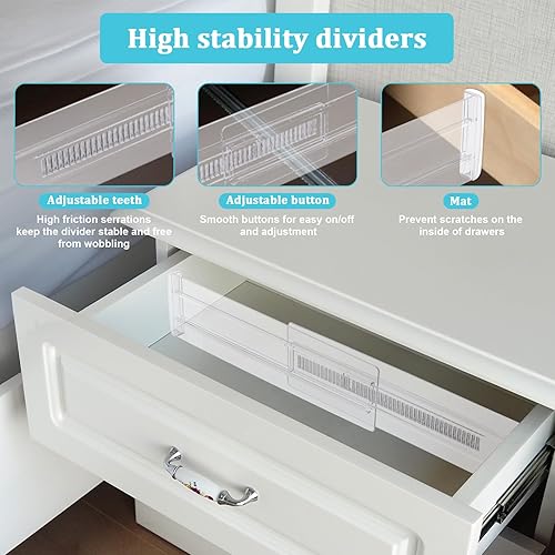 Miniatura 4 de Paquete de 12 separadores de cajones expandibles de plástico de 3.14 pulgadas de alto, transparentes, ajustables, separadores para utensilios de