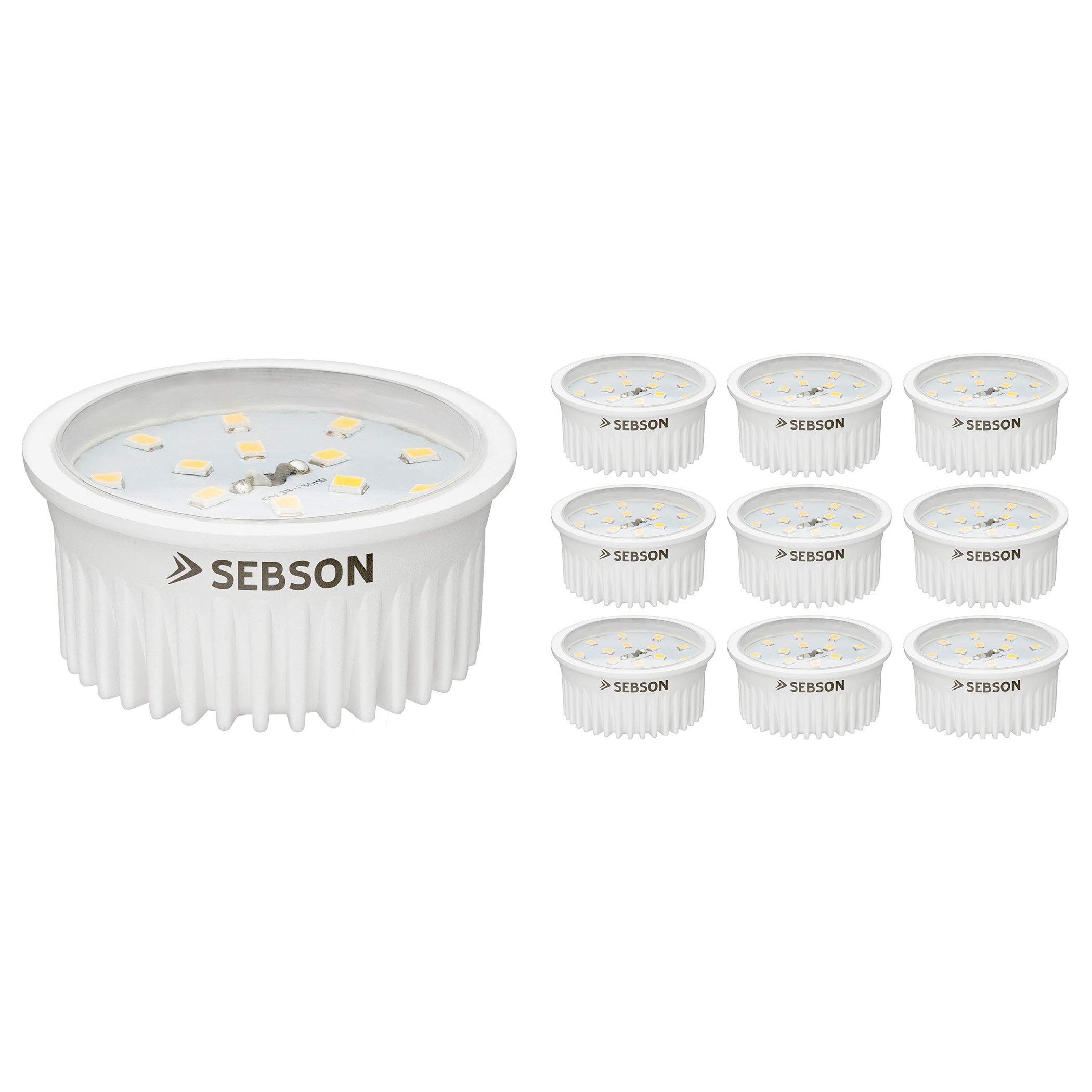 SEBSON® LED Modul 5W ultra flach ø50x26mm für Einbaustrahler, warmweiß 3000K, 400lm, 230V, ersetzt GU10 MR16 Leuchtmittel, nicht dimmbar, 10er Pack