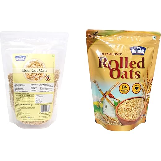 Anirink Gluten Free Rolled Oats and Steel Cut Oats Combo Pac