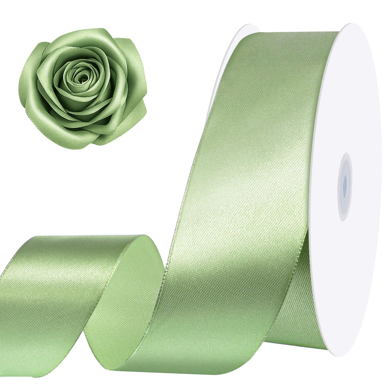 Sage Green Ribbon 120 Yards 1 1/2 Inch Light Green Satin Ribbon for Gift Bags Baskets Dorm Room Decor Wedding Baby Shower Crafts Gift Wrapping Flower