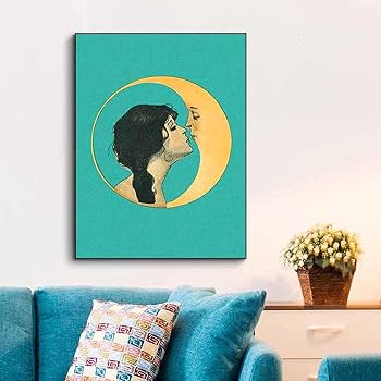 Amazon.co.jp: アンティークの満月様顔貌の絵画ヴィンテージの