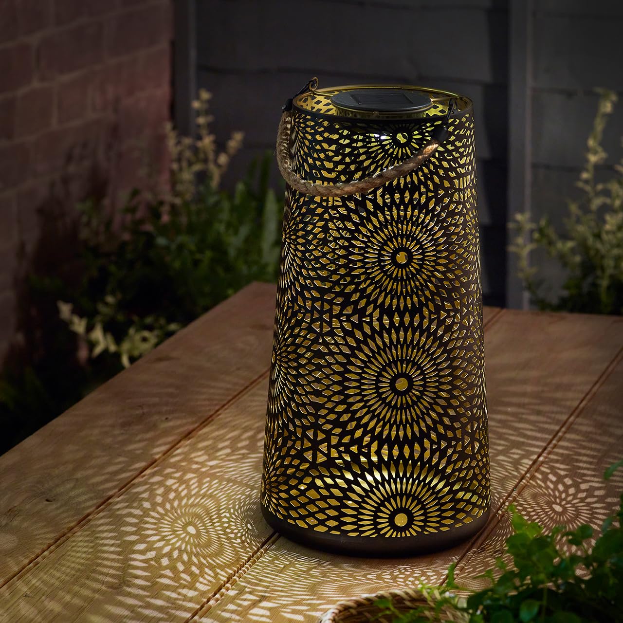 Solar Powered XL Muscat Garden Lantern - Black Silhouette Effect - Outdoor Lighting