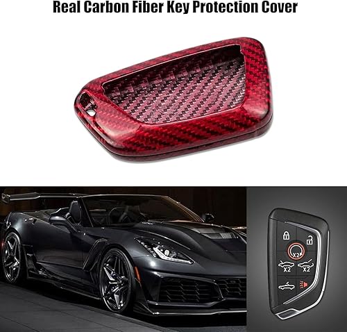 Miniatura 2 de Funda protectora de llavero de fibra de carbono para Chevrolet Corvette C8 2020 2021 (rojo)
