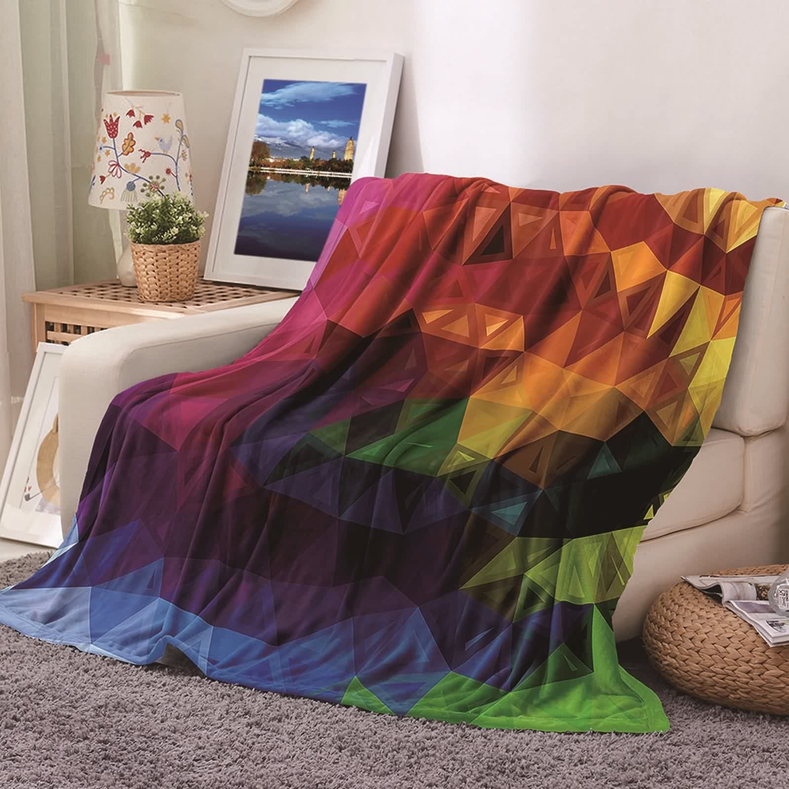 Couverture polaire en flannel KnSam 100x150cm triangle multicolore