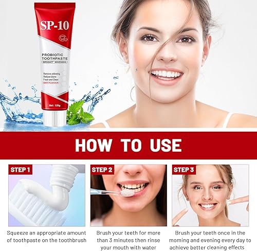 Miniatura 7 de SP-10 Pasta de dientes probiótica, SP-10 Pasta de dientes probiótica blanqueadora, aliento fresco, cuidado de limpieza profunda 4.23oz
