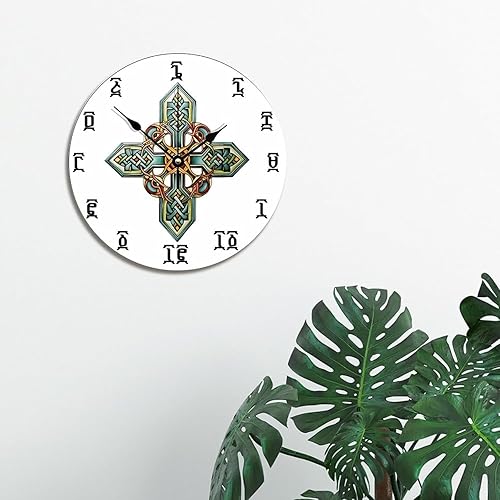 Miniatura 3 de Reloj de pared etíope con tiempo de cruz redondo, grande, moderno y de madera rústica de 10 pulgadas, silencioso, sin garrapatas, funciona con