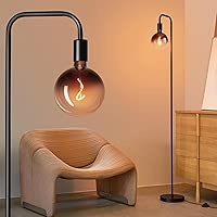 Floor Lamp for Living Room - Minimalist Industrial Standing Lamp with Modern LED Bulb, Globe Black Clear Glass 6