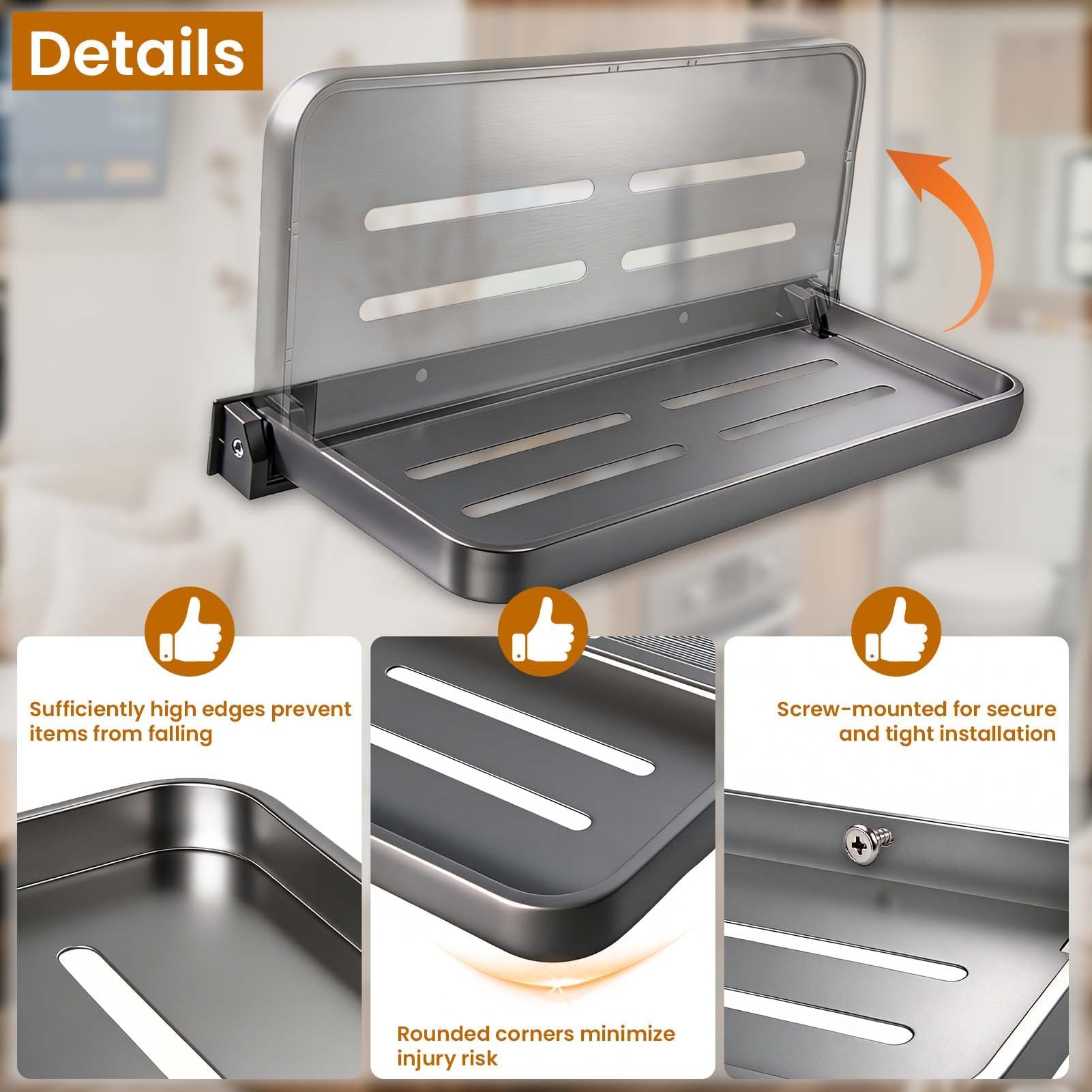 LEONTOOL Mensole da parete pieghevoli in alluminio per camper, mensola pieghevole nascosta a parete, parti di mobili e ferramenta per camper, salvaspazio, versatile portaoggetti galleggiante per