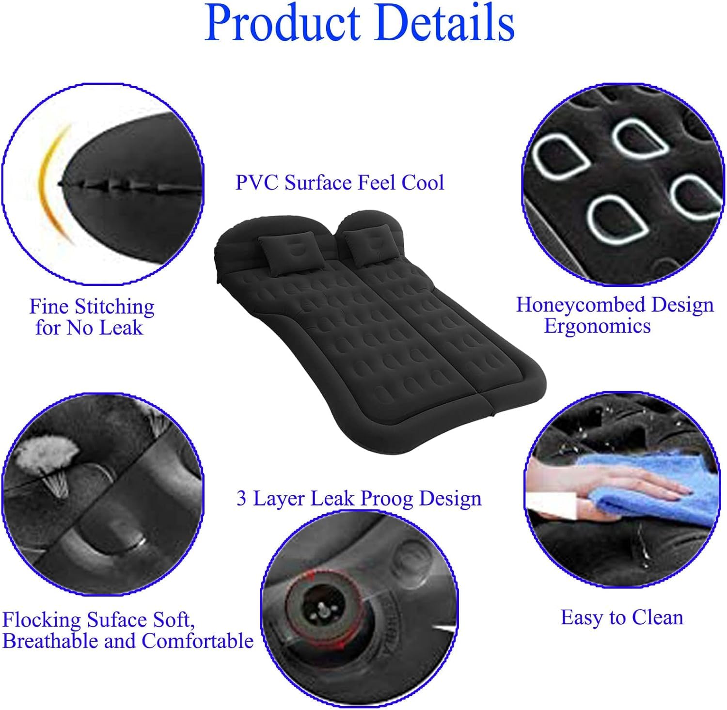 Matelas Gonflable de Voiture pour Renault Clio 2 3 4 5 Sport RS Line 1998-2021, Pneumatique de Voiture avec Pompe à air de Matelas Plus épais,Black