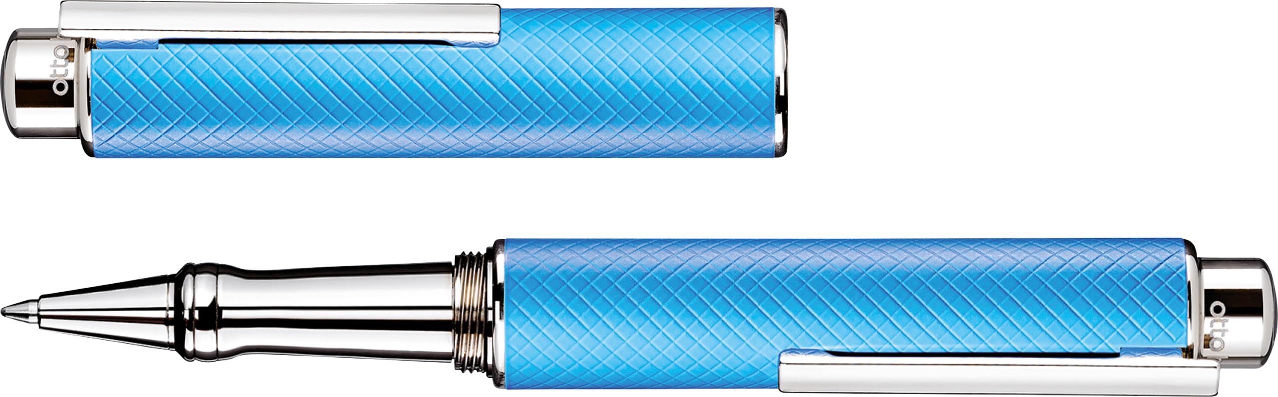 Otto Hutt 001-61990 - Kugelschreiber Design 05, mit hochwertiger Platin Beschichtung und Karo Guillochierung in der Farbe Blau - mit Gasdruckmine M, blau