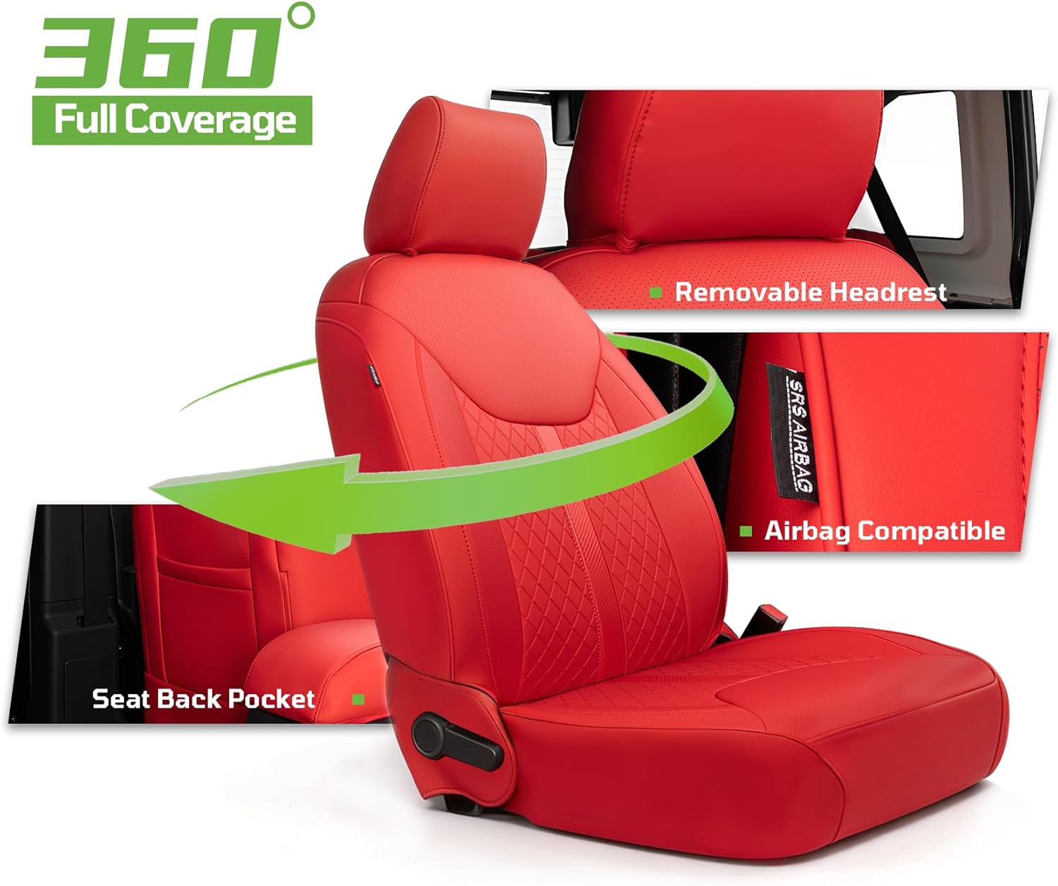 Fit for Jeep Wrangler JK 2013-2017 4 Door（Rear seats 40/60 split）Car Seat Covers ,Not for 2013 - 2017 2 Door（The rear integrated seat）Custom Full Coverage Automotive Seat Covers Full Set (Red)