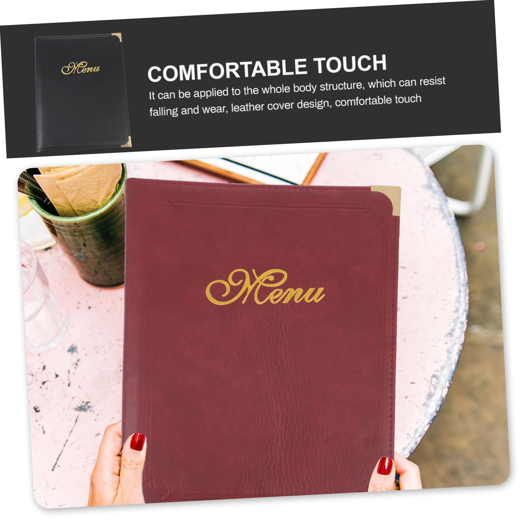 COLLBATH Carpeta de Menú Cubierta de Material Sintético PU para Restaurante Diseño de Página Deslizante y Esquinas Redondeadas, Manual de Menú Práctico para Orden en Recepción y Servicio