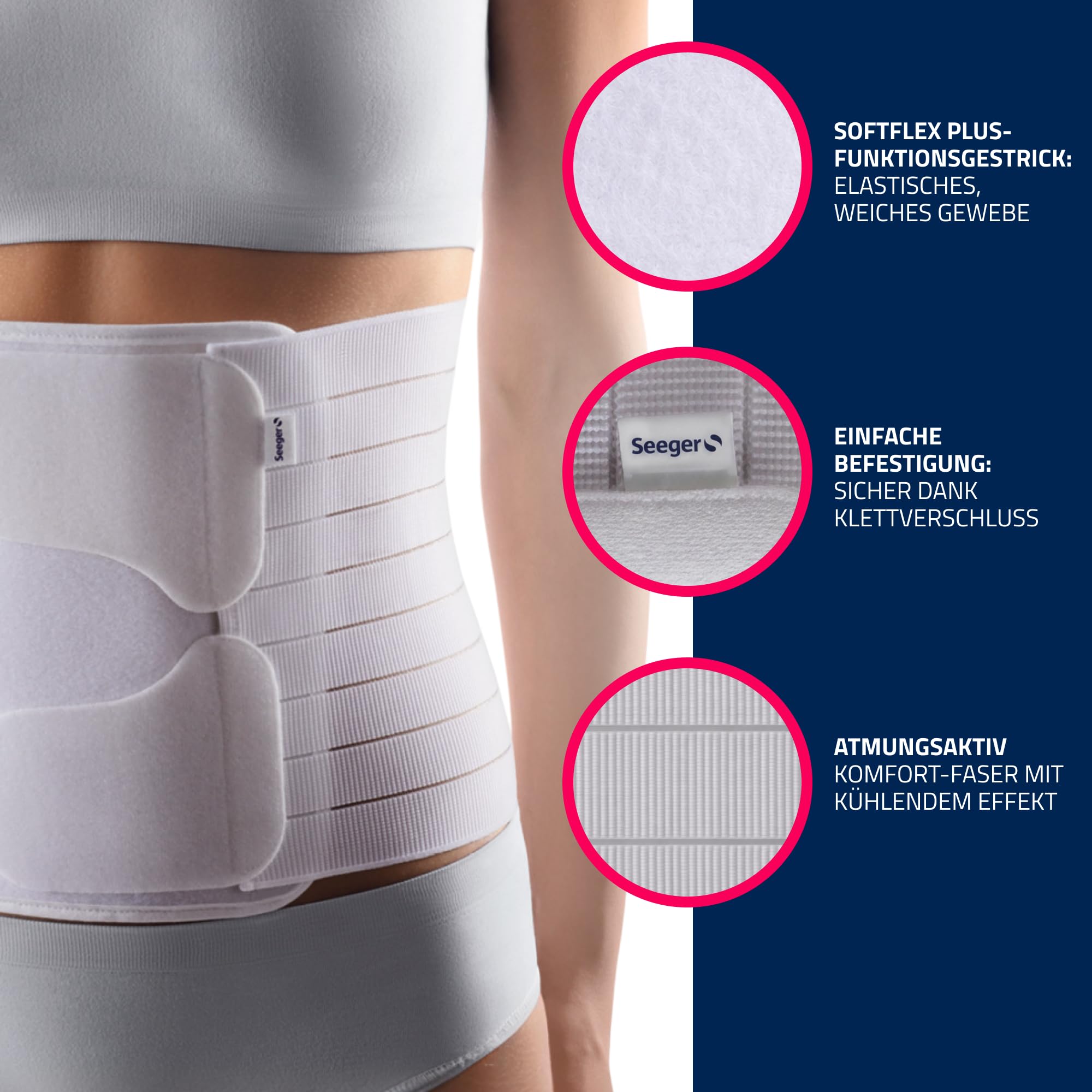 Seeger Vendaje abdominal – Cinturón de apoyo abdominal y torácico, compresión postoperatoria y posparto, banda abdominal para recuperación después de cirugía y parto, altura 21 cm, fabricado en