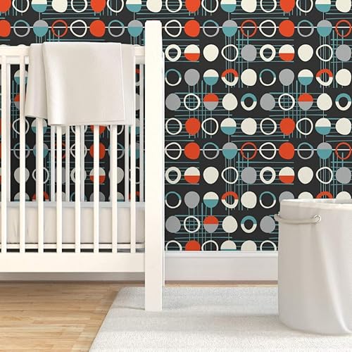 Miniatura 6 de Spoonflower Peel & Stick Wallpaper 12ft x 2ft - Mid Century Modern Retro Abstract 1950S Circle Circles Geometric Lines Vintage Kitchen Custom