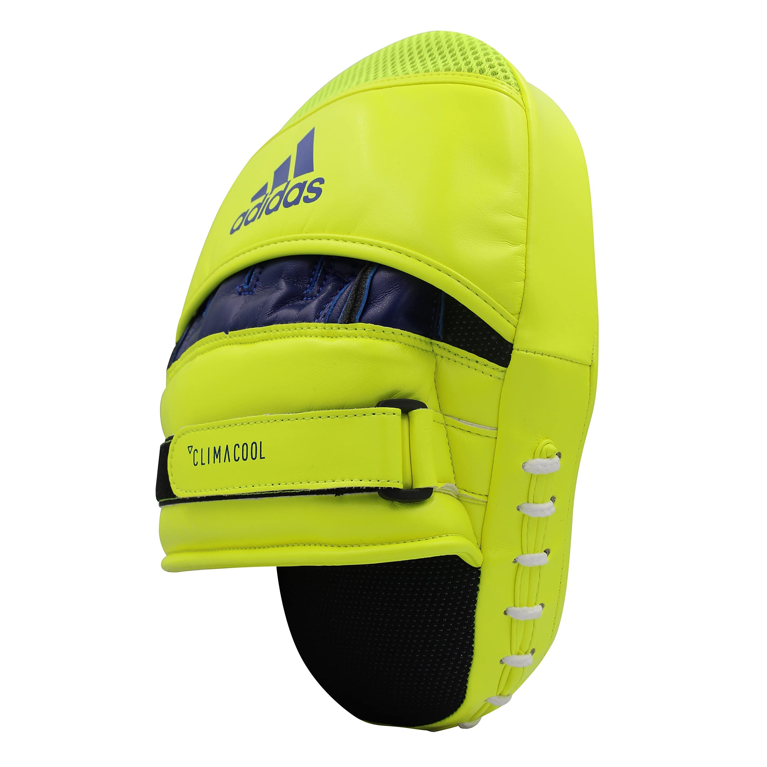 adidas Speed Training Curved Focus Mitt - for Boxing, Kickboxing, Coaching, and Training - for Women & Men (Sollar Yellow/Blue, 26x18x9 cm)