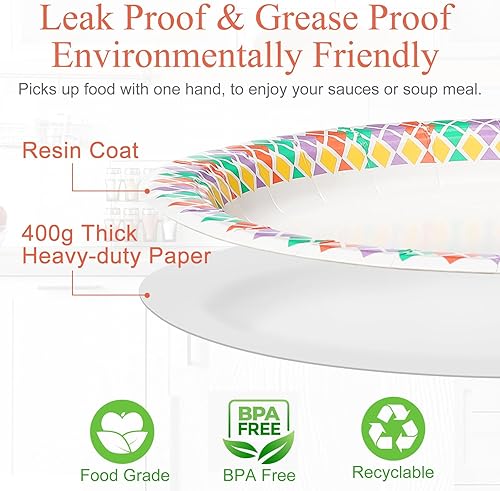 Miniatura 4 de 10 inch Paper Plates 100 Count Soak Proof, Cut Proof, Microwave Safe Heavy Duty Printed Disposable Plate for Everyday Use