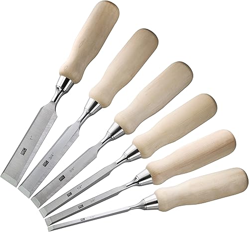 Juego de 6 cinceles de madera con borde biselado de 14 pulgadas (0.236in), 38 pulgadas (0.394in), 12 pulgadas (0.472in), 58 pulgadas (0.630in), 34