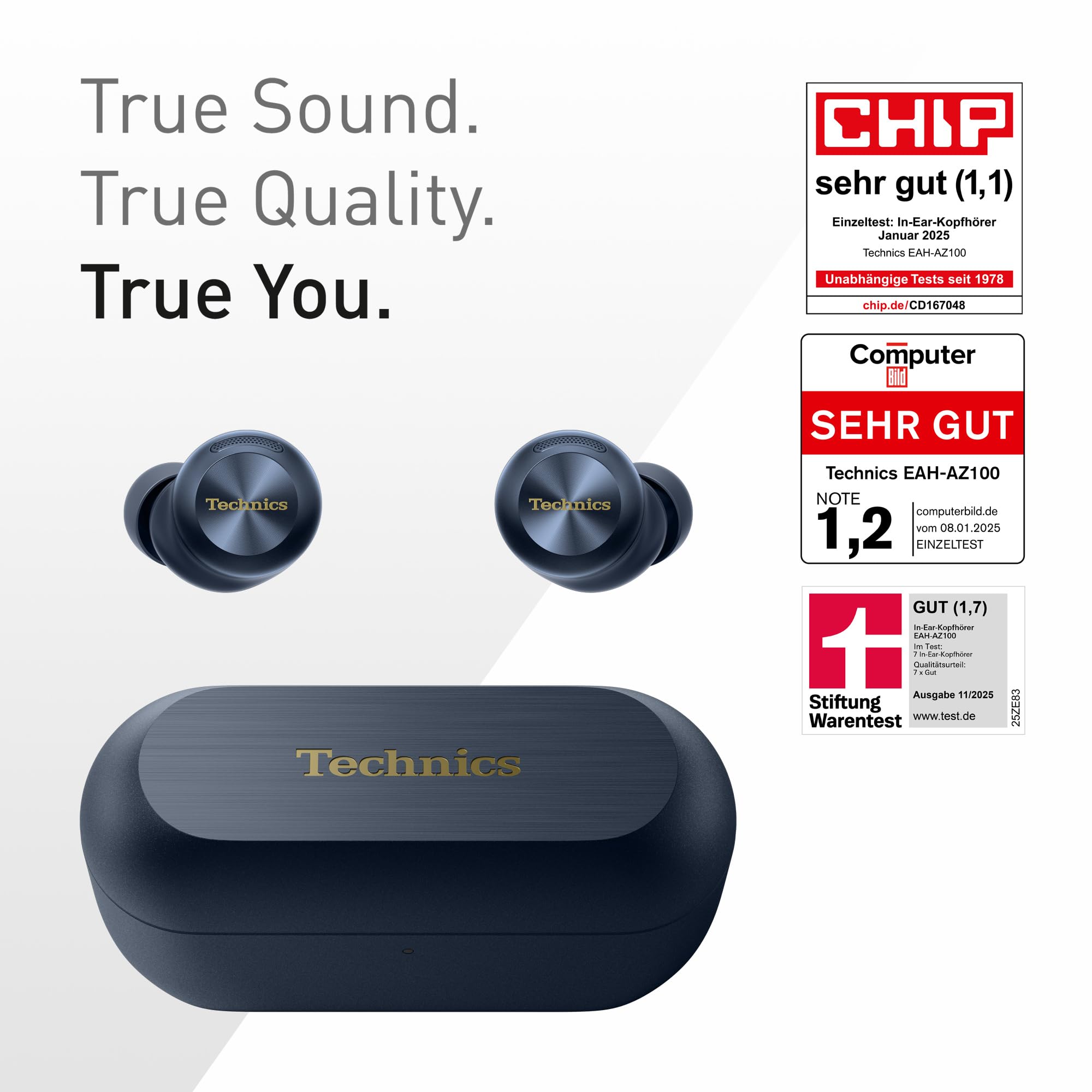 Technics EAH-AZ100E-A Kabellose Kopfhörer mit Geräuschunterdrückung, Bequeme In-Ear-Kopfhörer, Multipoint-Bluetooth, Voice Focus AI, Mitternachtsblau