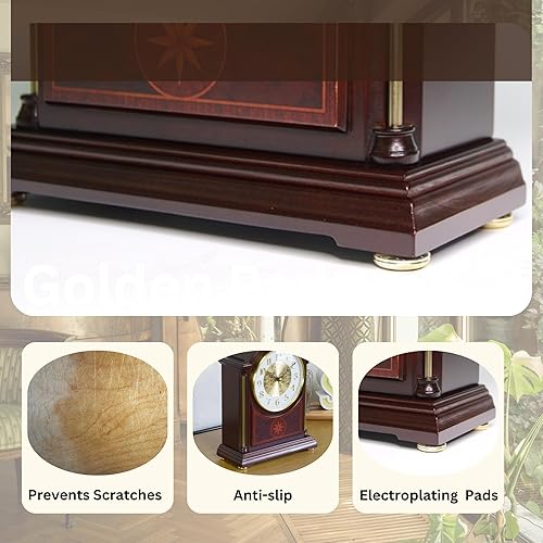 Miniatura 4 de Reloj de repisa antiguo estilo clásico de lujo dorado reloj Dial Alnus madera reloj marco horario carillón sin tictac modo nocturno