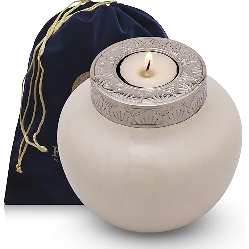 Fovere Pet Cremation Urn with Tealight Holder - Memorial Keepsake for Small & Medium Dogs, Cats, and Small Pets - Elegant Urn for Ashes with Candle Holder & Velvet Bag (Holds Up to 50 lbs Pet Weight)