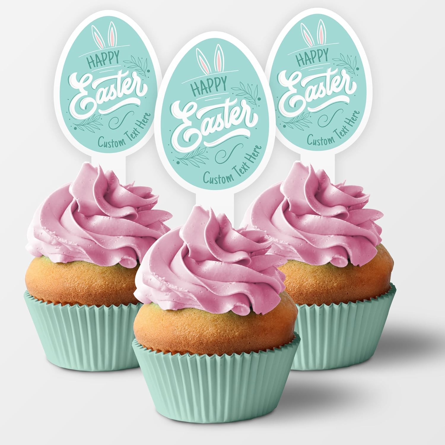 Custom Easter Cupcake Toppers, 2x4 Inches, Solid Plastic Personalized Easter Egg Cupcake Toppers (25)