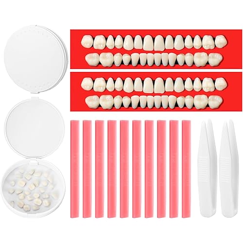 Nuanchu 16 Pcs Dentures Repair DIY Kit Synthetic Resin False Teeth Replacement Halloween Prop Tooth Teeth for Missing Teeth Make Your Own Dentures Kit Dental Education Model