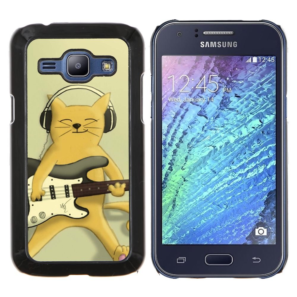 Samsung Galaxy J1 / J100 , Luminous-Blue - Hard Plastic Back Case Cover Shell (Funny Cat Playing Guitar)