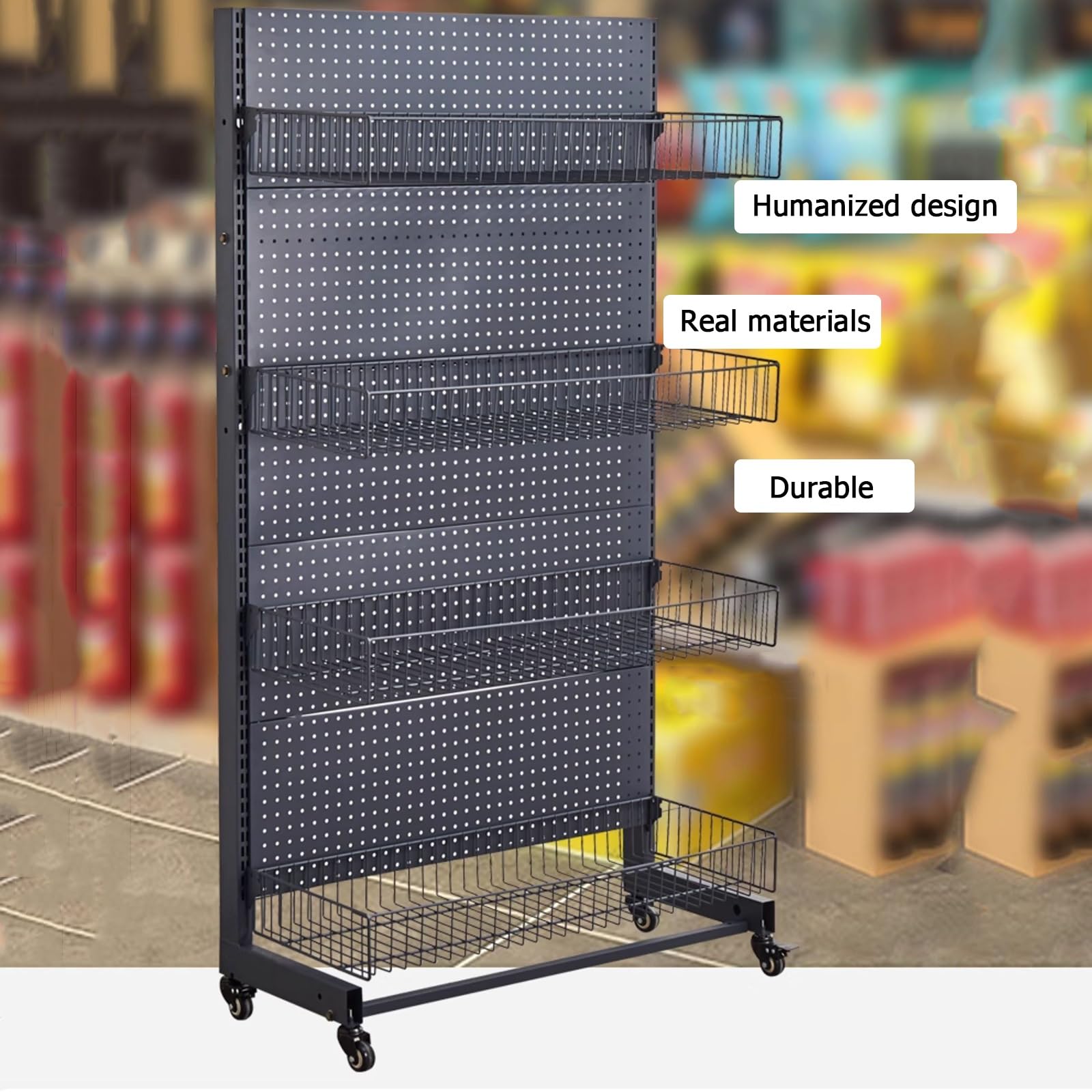 Rayonnage De Magasin Présentoir, Panneau Perforé Présentoir Avec 20 Crochets Garage Organiseur Pour Panneau Perforé Présentoir Avec Roulettes Pour Épicerie Fournitures De Bureau(Black,92x40x170cm)