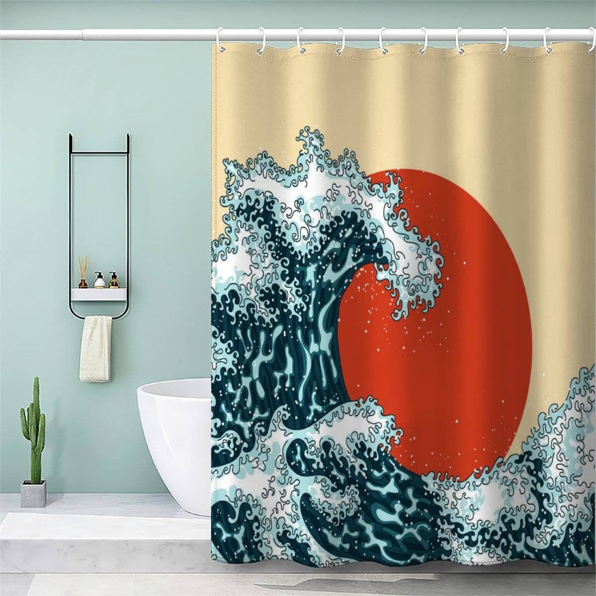 Soleil rouge japonais rideau de bain art deco en polyester imperméable pour moments zen