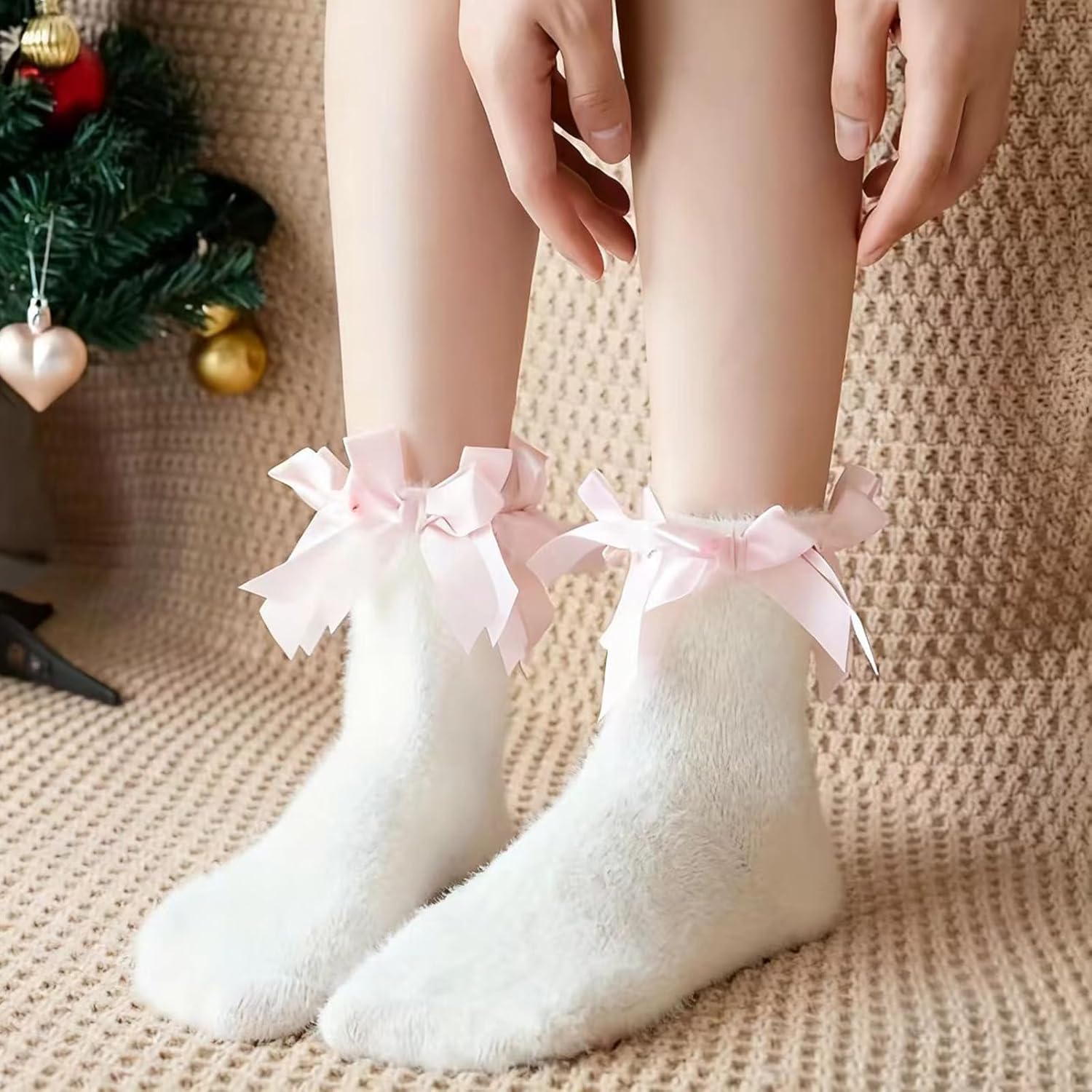 SIROLISA Fuzzy Short Cat Paw Socks, Soft 3D Paw Pad Toe Beans Stockings for Women - Image 2