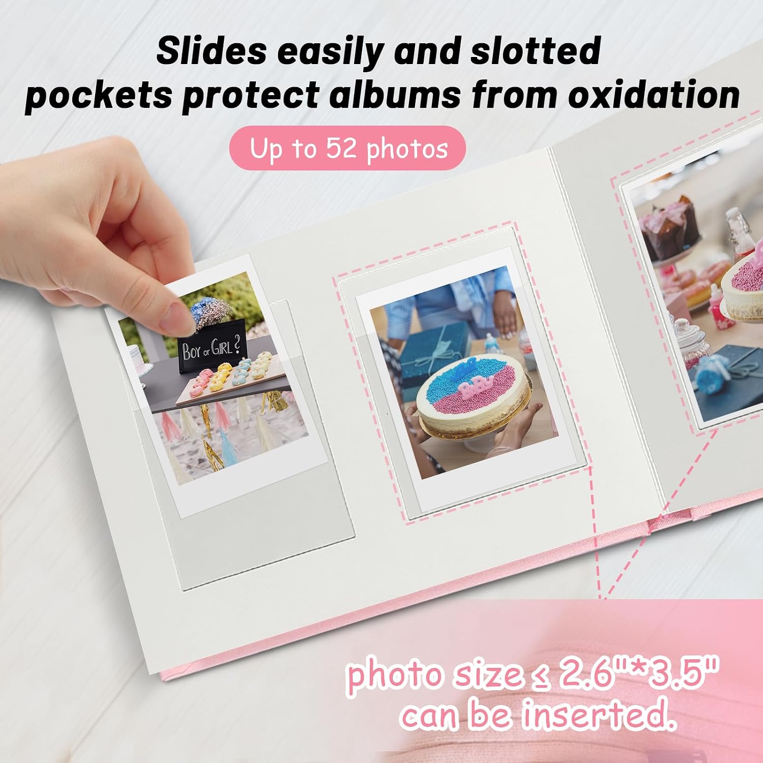 3 Inch Instax Mini Photo Album Linen Hardcover with 52 Pockets - Extra Wide Writing Space for Fujifilm,Digital Camera,HP Sprocket & KPOP Photo Cards,Premium Acid-Free Photo Book Gift (Pink) image 5