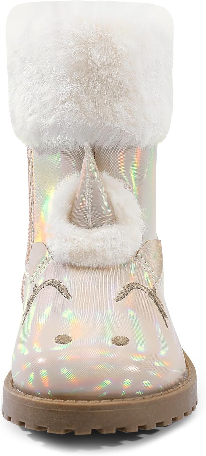 Girls Winter Boots Unicorn Snow Boots for Toddler Girls Side Zipper - Image 2