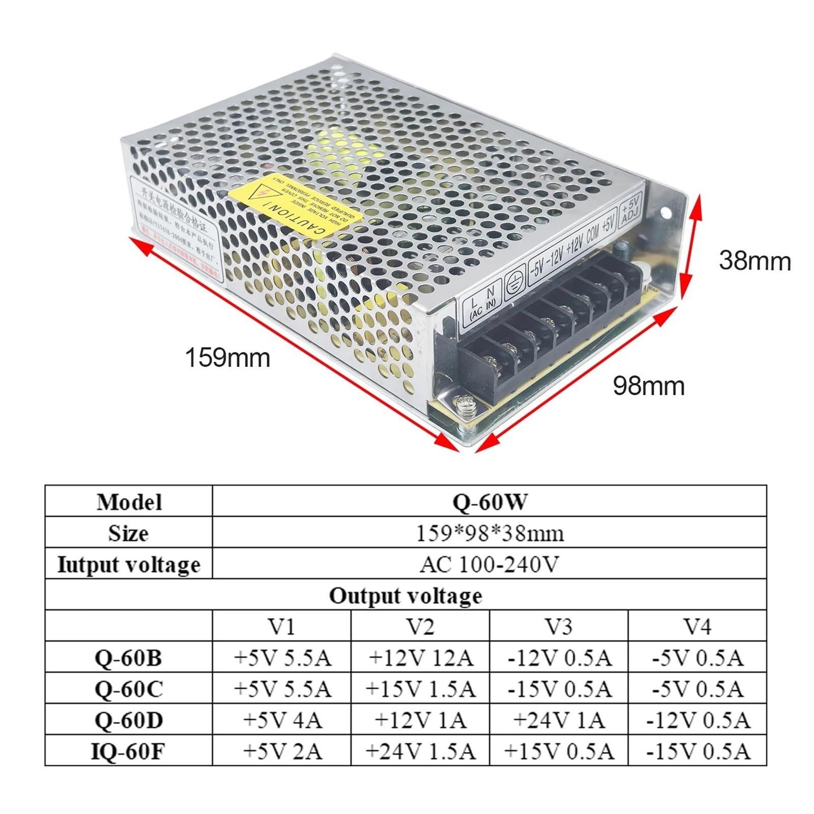 Q-60A/B/C 5V 12V 24V 15V Quad-Ausgang 60W Schaltnetzteil Mehrere Vierkanalspannung AC-DC SMPS 1St(Q-60D)