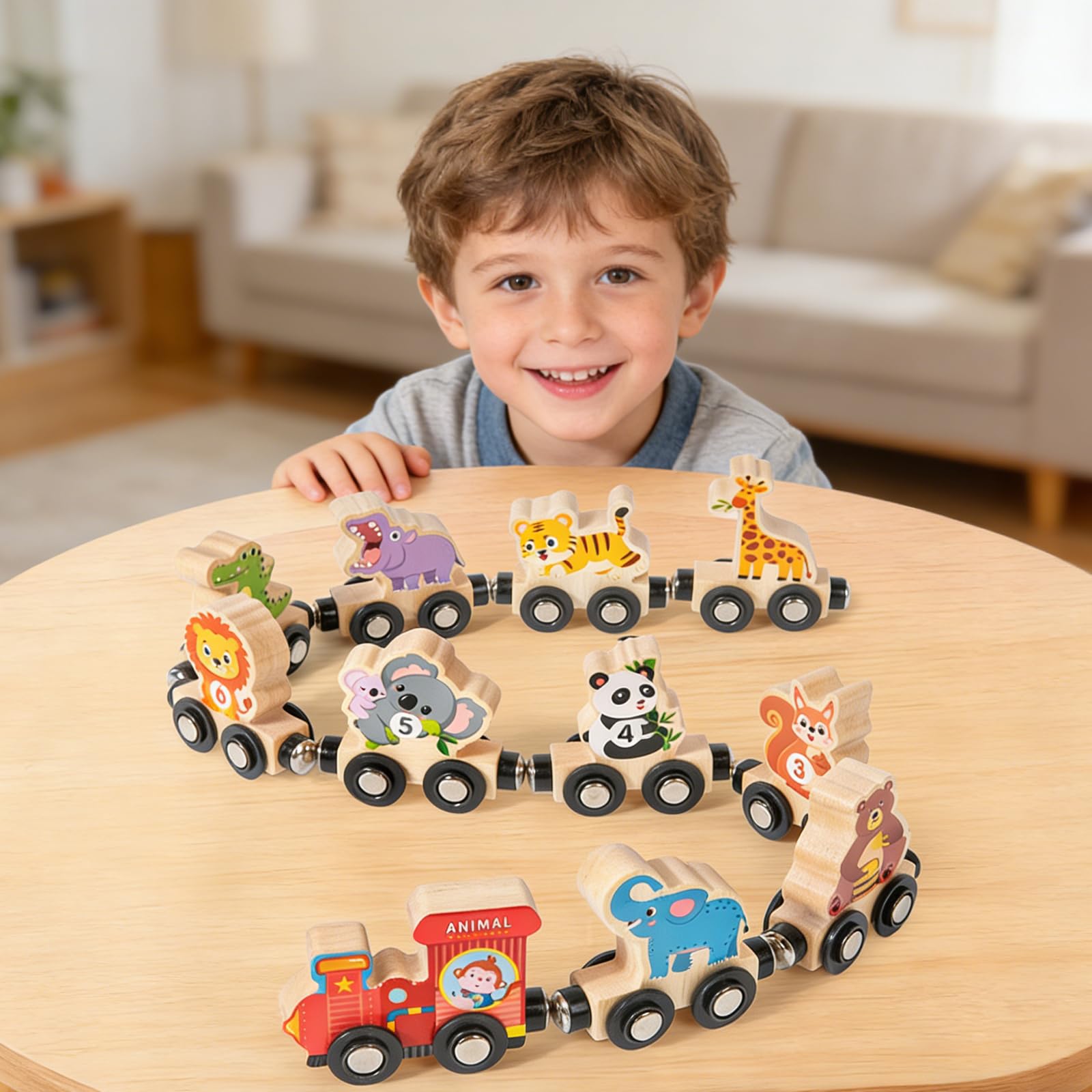 Magnetic Building Blocks Wooden Train Set for Toddlers 1-4 Years Old - Image 4