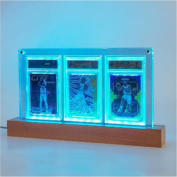 PSA 3 Graded Card Display Case with LED Lights - Magnetic Acrylic Graded Slab Holder for Baseball/Pokemon Cards, 7-Color Light Base & UV Protection