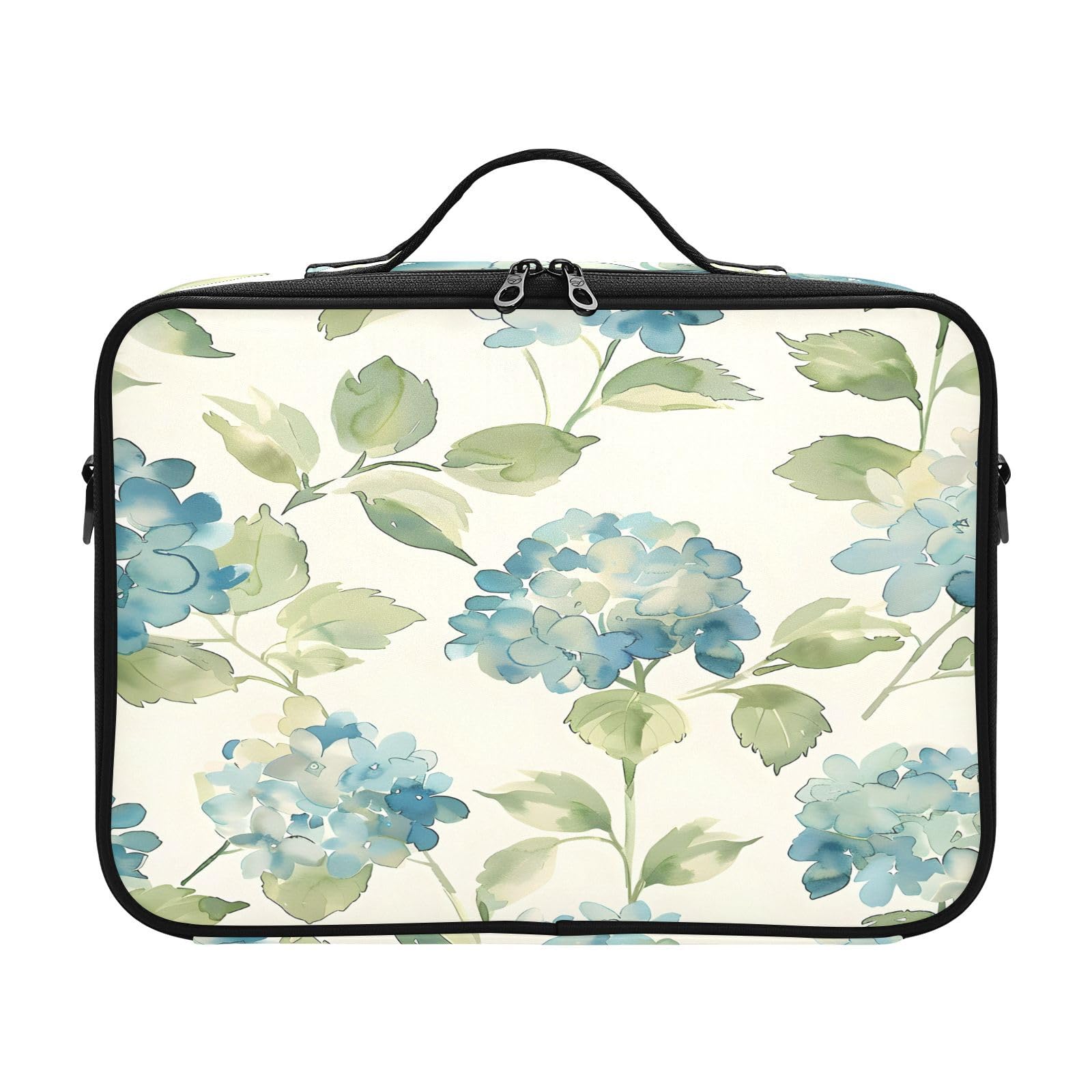 zyrtty Travel Makeup Train Case Light Blue Hydrangea Pattern Cosmetic Organizer Portable Storage Bag with Adjustable Dividers for Cosmetics Brushes Toiletry Jewelry Digital Accessories