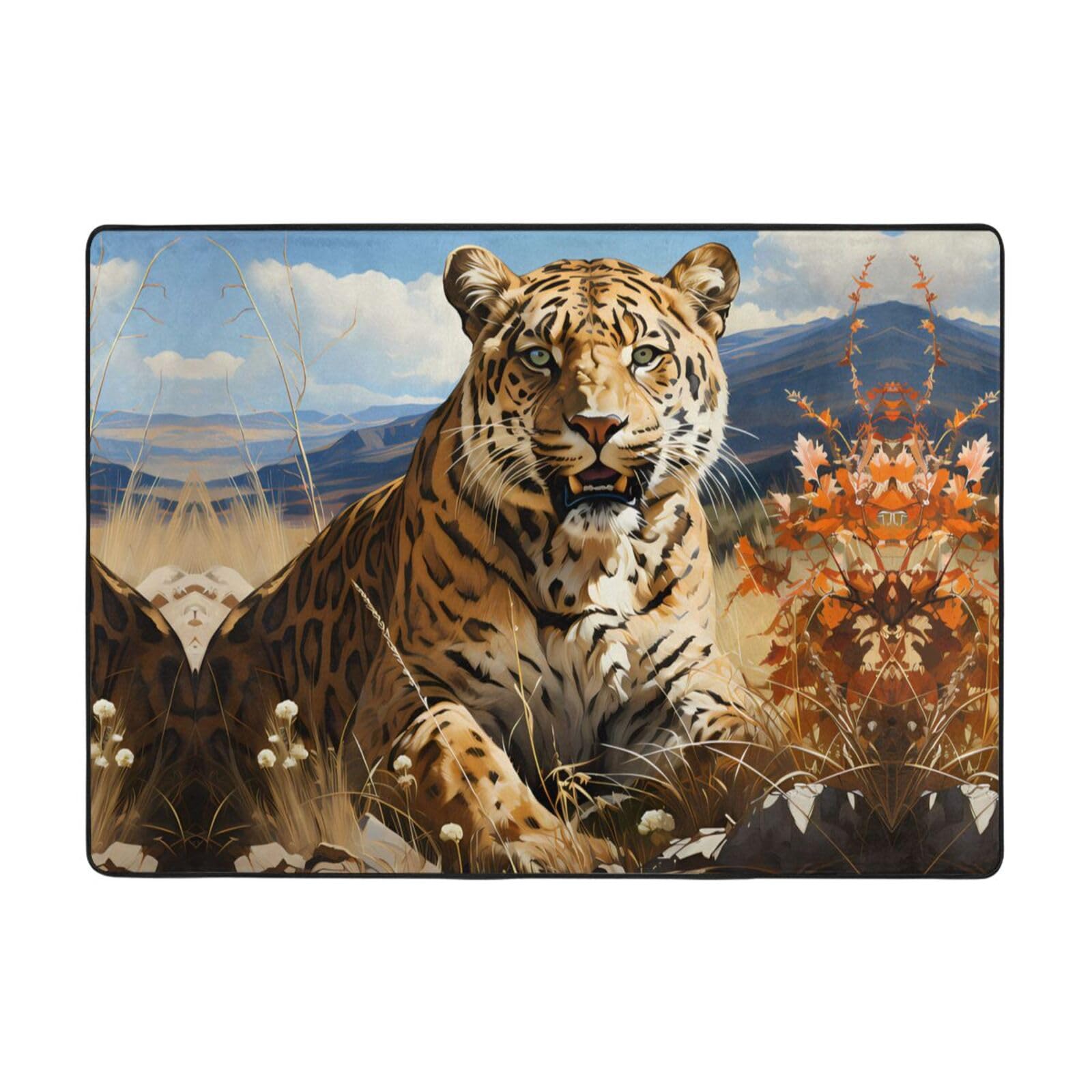 Tapis de sol en flanelle léopard 203x147 cm pour décoration de chambre