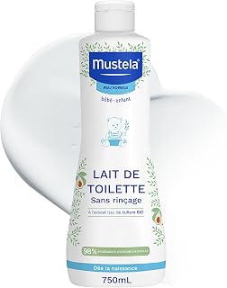 Mustela - Lait de Toilette Bébé Sans Rinçage - Soin Nettoyant et Favorisant l'Hydratation - 98% d'ingrédients d'origine naturelle - Haute Tolérance - Hygiène Bébé Douce Visage et Siège - Peau Normale