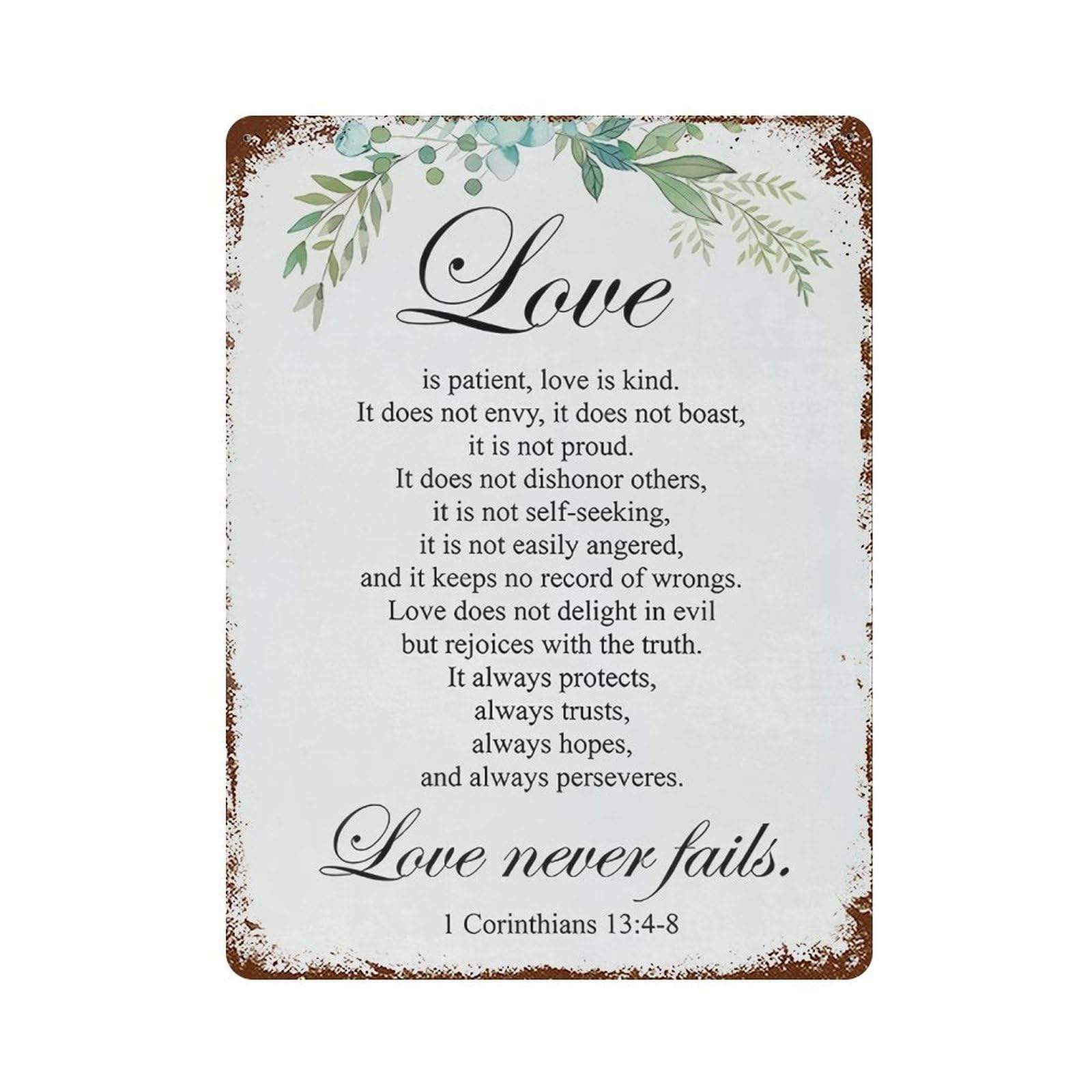 xiaoxiaoshen 1 Corinthians 13 4 Vintage Christian Wall Decor Art Metal Tin Poster Modern Home Decor Art Home Bar Shop Decorations Vintage Sign 40x30cm