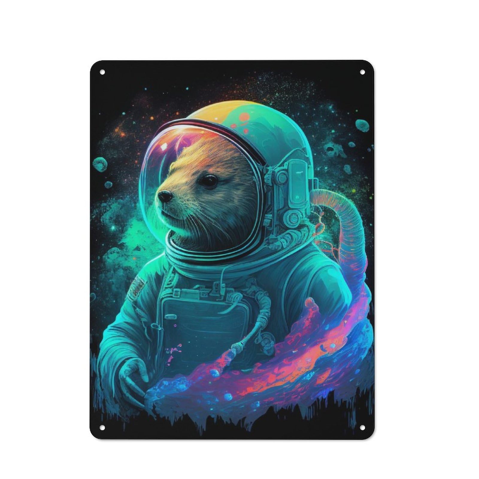 Junmoney Otter Astronaut Metal Sign 40X30cm With For Pub Or Café, Vintage Decor, For Metal Sign Collectors, For Garage And Workshop Walls