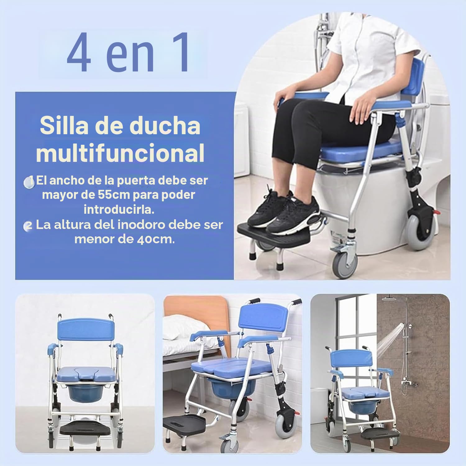 Silla Ducha Personas Mayores 150kg Silla De Ruedas Ducha Y WC Silla Orinal Plegable Silla Ducha Minusvalidos Plegable Silla De Ducha con Ruedas Silla WC Personas Mayores Ruedas