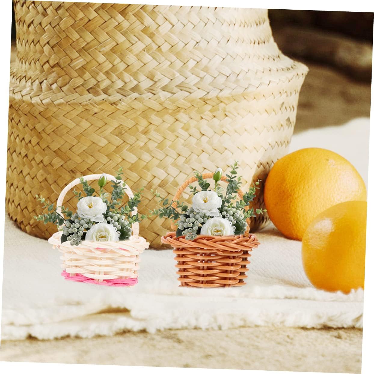 72pcs Mini Woven Flower Baskets for Home Decor Miniature Storage Baskets for Candies Jewelry Crafts for Parties and Photography Props Coffee White