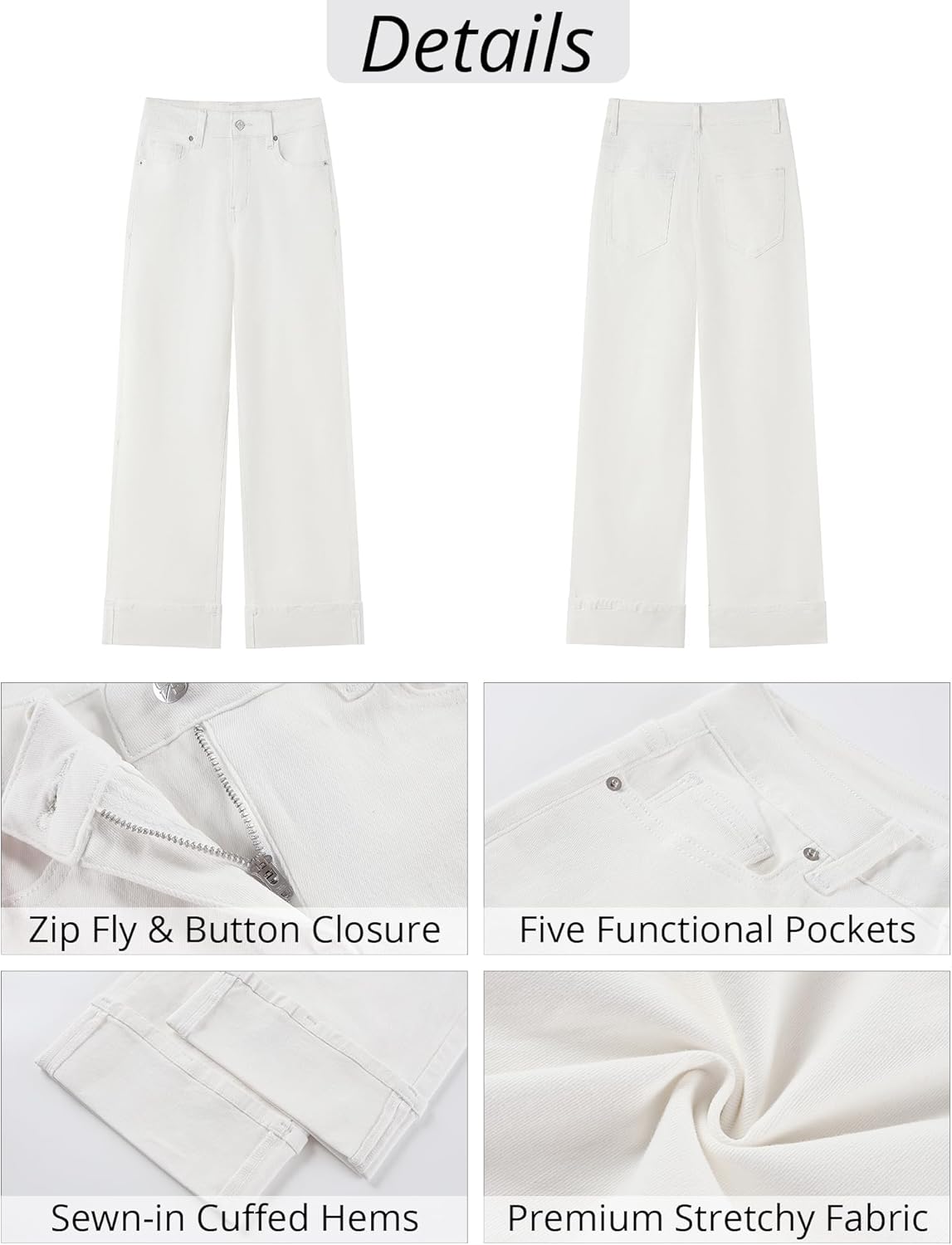 GRAPENT Wide Leg Jeans for Women Trendy High Waisted Cuffed Hem Stretchy Denim Trousers Pants Work Casual Jeans - Image 6