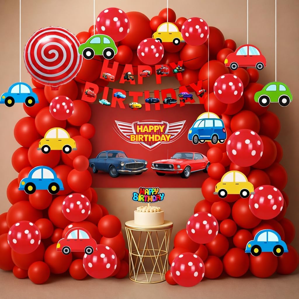 Car Theme Birthday Decoration Kit for Boys (Pack of 91) | Racing Theme Party Decor Set for Kids Birthday Celebration at Home | Colourful Car Concept Birthday Decoration Pack