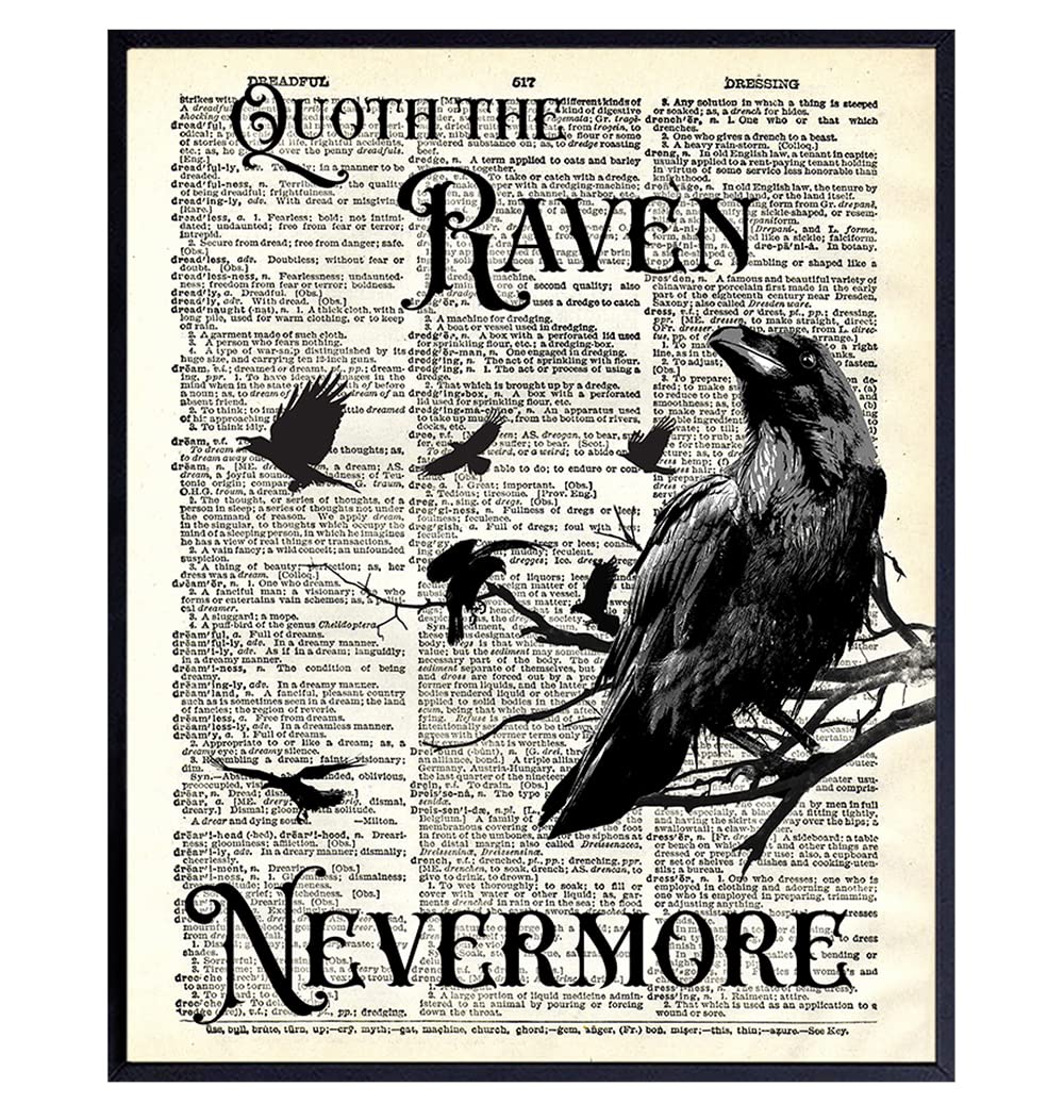 The Raven, Edgar Allan Poe, Nevermore - Medieval Decor - Gift for Wicca, Wiccan, Witchcraft, Occult Fan - Goth Room Decor - Gothic Home Artwork - Creepy Scary Wall Art Picture - Halloween Decoration