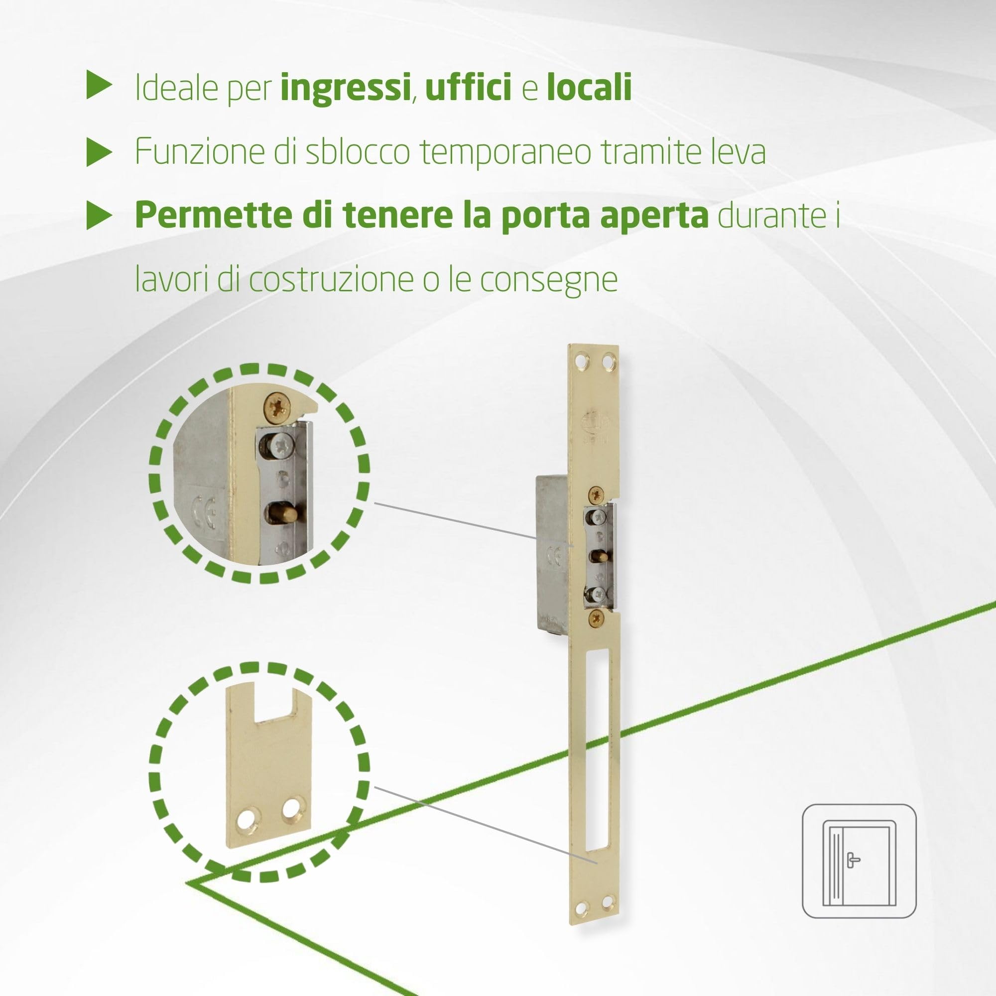 Amig - Incontro elettrico da incasso per controllo accessi - Compatibile con scrocco europeo 13 mm - Frontale 250 x 25 mm - Acciaio ottonato verniciato - Dorato - 8-12 V AC/DC - Mod. 20 con inibitore